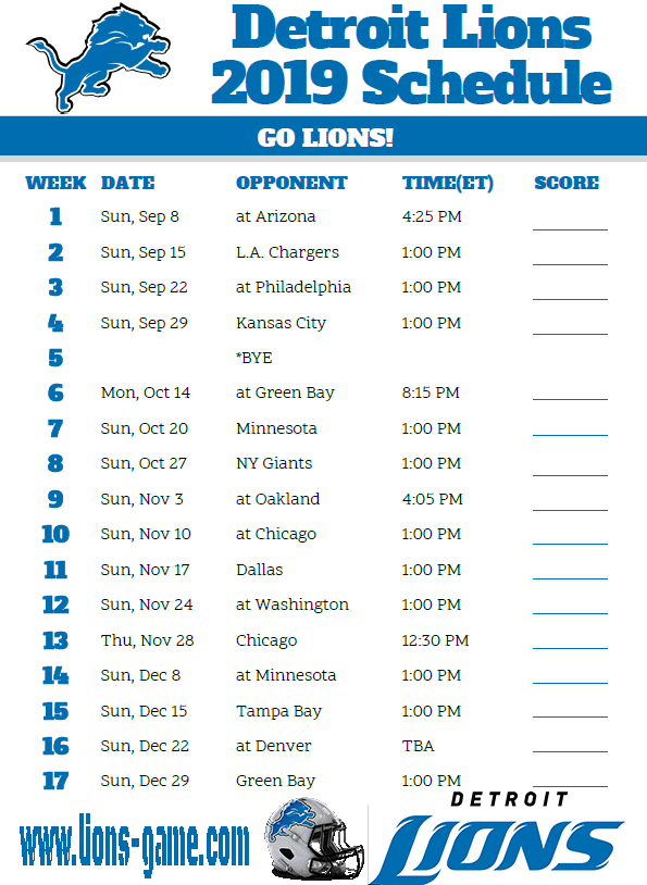 Detroit Lions schedule 2019 – Lions Game
